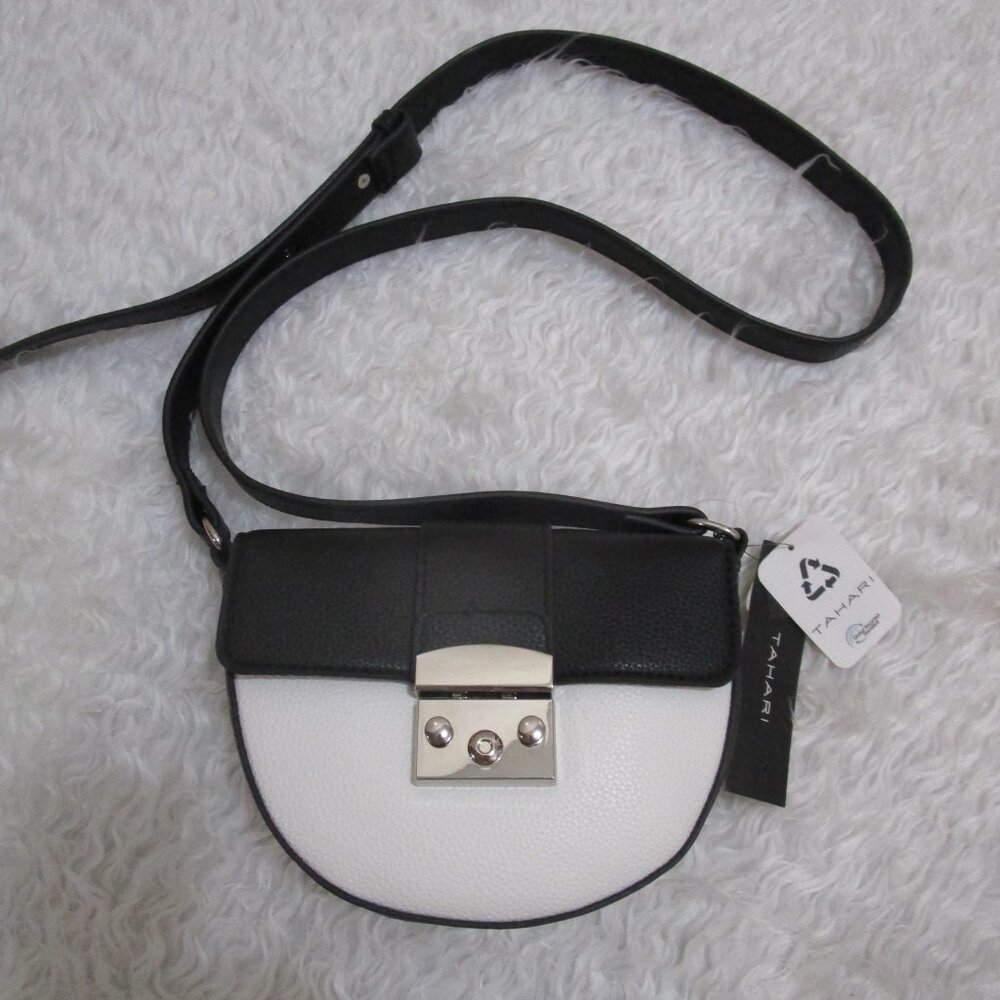 TAHARI Roma Faux Leather Shoulder Bag In Pearl/black NWT - Picture 3 of 10